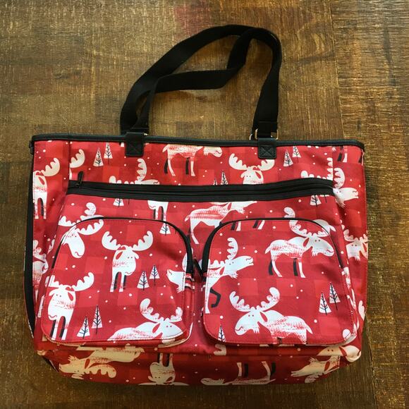 thirty-one Handbags - Thirty-One Double Take Tote Bag Red Black Moosin' Around Reversible Holiday